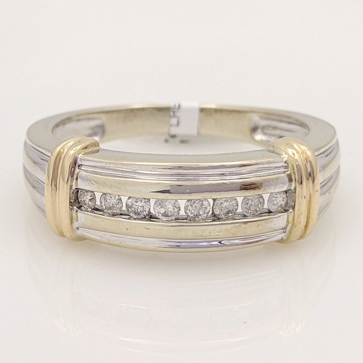 14K TWO-TONE .20 CARAT TOTAL WEIGHT I1 H DIAMOND ROUND (8) ESTATE CHANNEL BAND 6.1 GRAMS