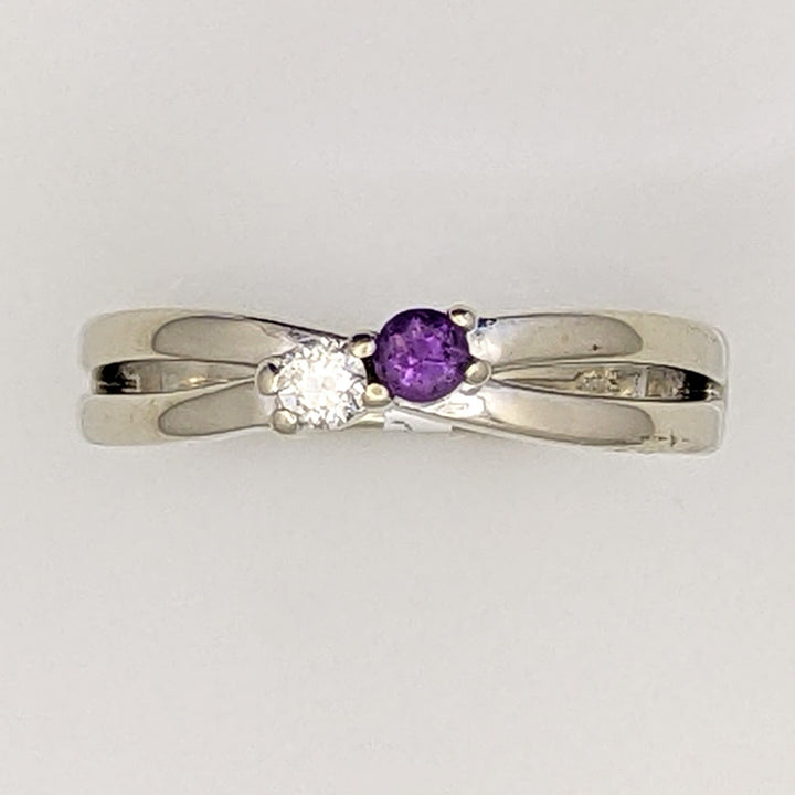 14K WHITE .08 CARAT TOTAL VS2 I DIAMOND ROUND (1) AMETHYST 2.8MM ROUND (1) ESTATE RING 4.2 GRAMS