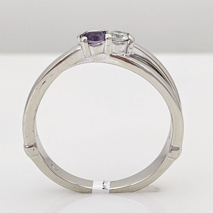 14K WHITE .08 CARAT TOTAL VS2 I DIAMOND ROUND (1) AMETHYST 2.8MM ROUND (1) ESTATE RING 4.2 GRAMS
