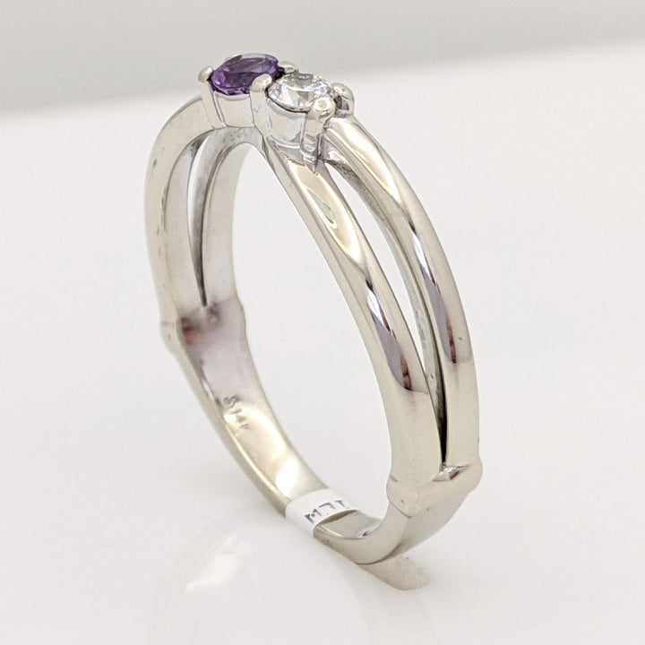 14K WHITE .08 CARAT TOTAL VS2 I DIAMOND ROUND (1) AMETHYST 2.8MM ROUND (1) ESTATE RING 4.2 GRAMS