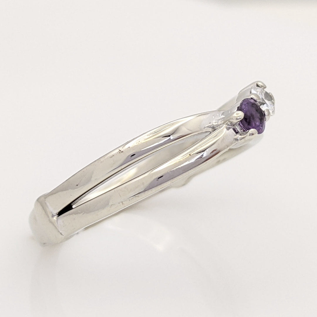 14K WHITE .08 CARAT TOTAL VS2 I DIAMOND ROUND (1) AMETHYST 2.8MM ROUND (1) ESTATE RING 4.2 GRAMS