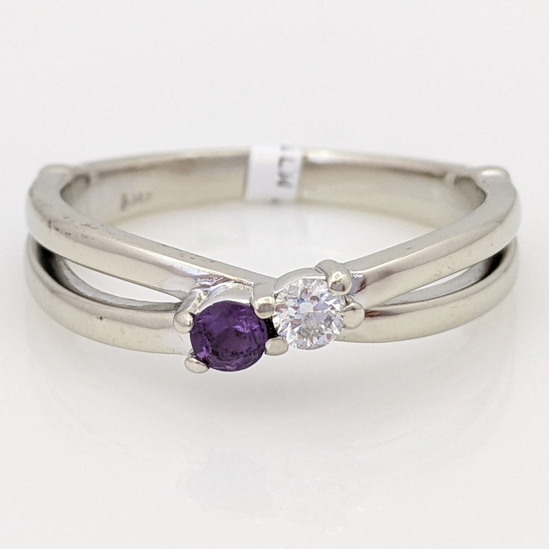 14K WHITE .08 CARAT TOTAL VS2 I DIAMOND ROUND (1) AMETHYST 2.8MM ROUND (1) ESTATE RING 4.2 GRAMS