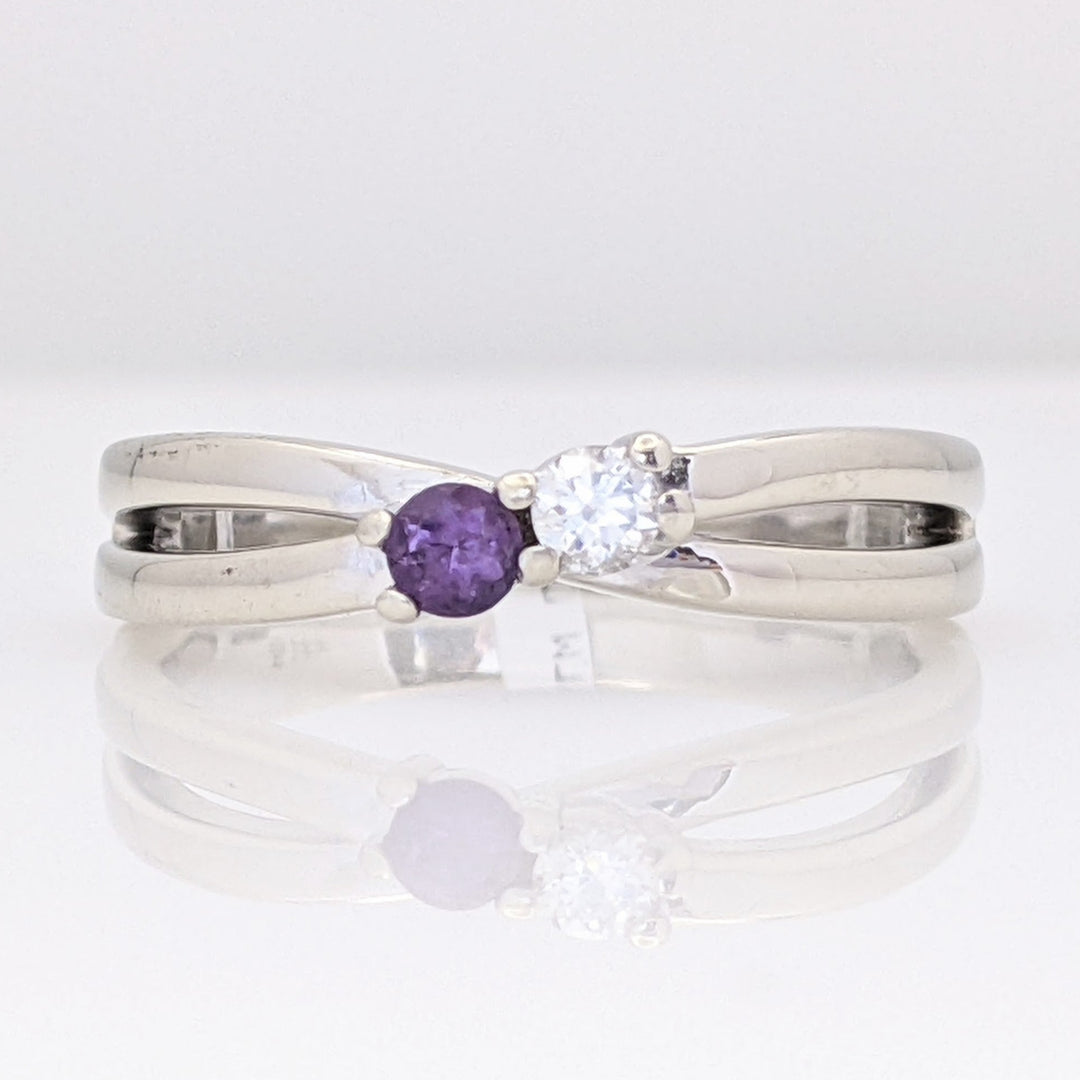 14K WHITE .08 CARAT TOTAL VS2 I DIAMOND ROUND (1) AMETHYST 2.8MM ROUND (1) ESTATE RING 4.2 GRAMS