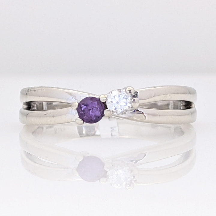 14K WHITE .08 CARAT TOTAL VS2 I DIAMOND ROUND (1) AMETHYST 2.8MM ROUND (1) ESTATE RING 4.2 GRAMS