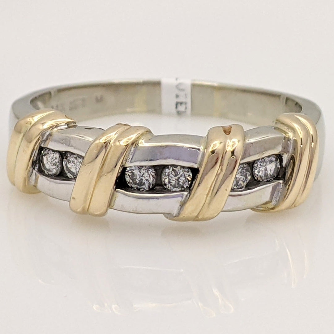 14K TWO-TONE .24 CARAT TOTAL WEIGHT I1 H DIAMOND ROUND (6) ESTATE CHANNEL BAND 5.7 GRAMS
