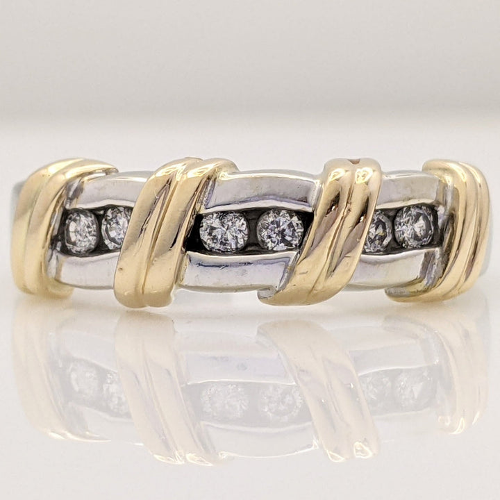 14K TWO-TONE .24 CARAT TOTAL WEIGHT I1 H DIAMOND ROUND (6) ESTATE CHANNEL BAND 5.7 GRAMS