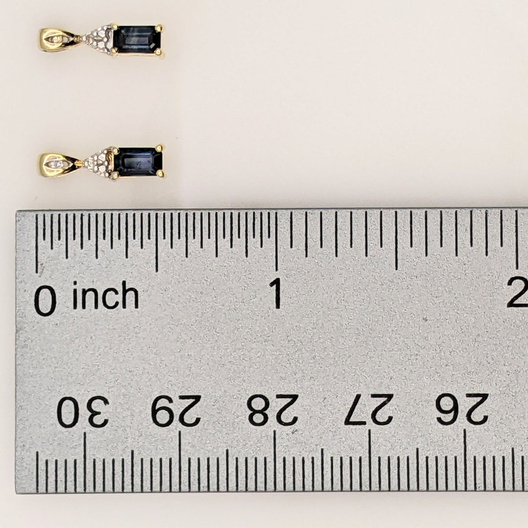 14K SAPPHIRE EMERALD CUT 3X5 WITH (4) MELEE ESTATE EARRINGS 1.1 GRAMS