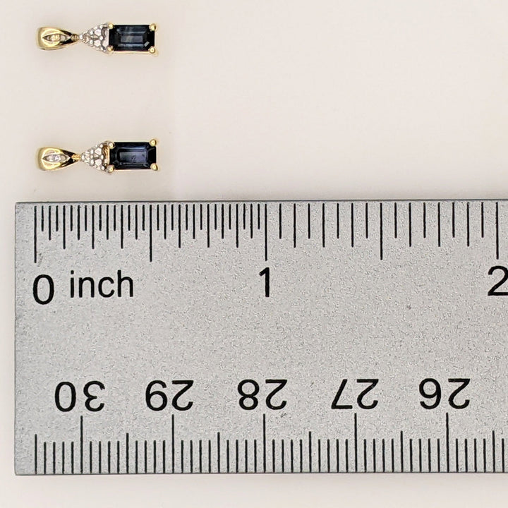 14K SAPPHIRE EMERALD CUT 3X5 WITH (4) MELEE ESTATE EARRINGS 1.1 GRAMS