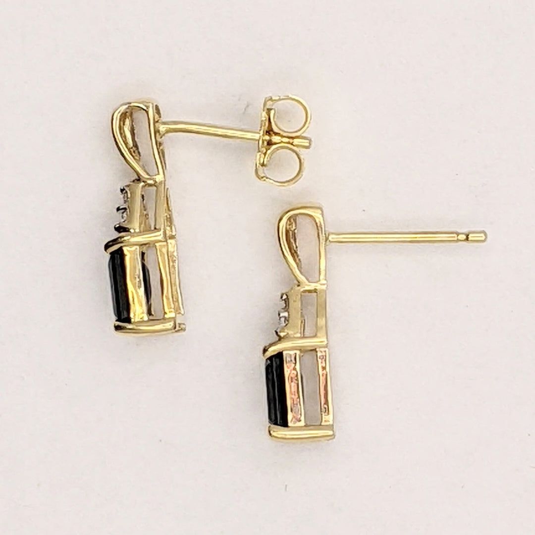 14K SAPPHIRE EMERALD CUT 3X5 WITH (4) MELEE ESTATE EARRINGS 1.1 GRAMS