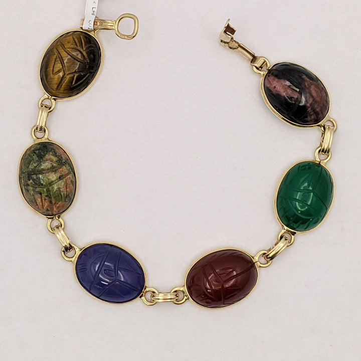 14K SCARAB OVAL (6) OVAL ESTATE BRACELET 15.6 GRAMS