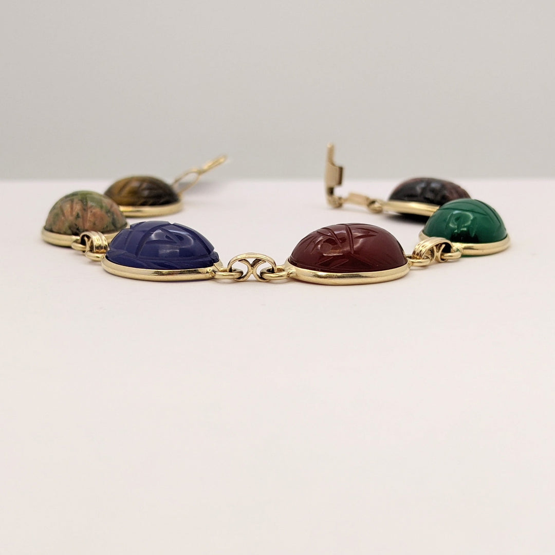 14K SCARAB OVAL (6) OVAL ESTATE BRACELET 15.6 GRAMS