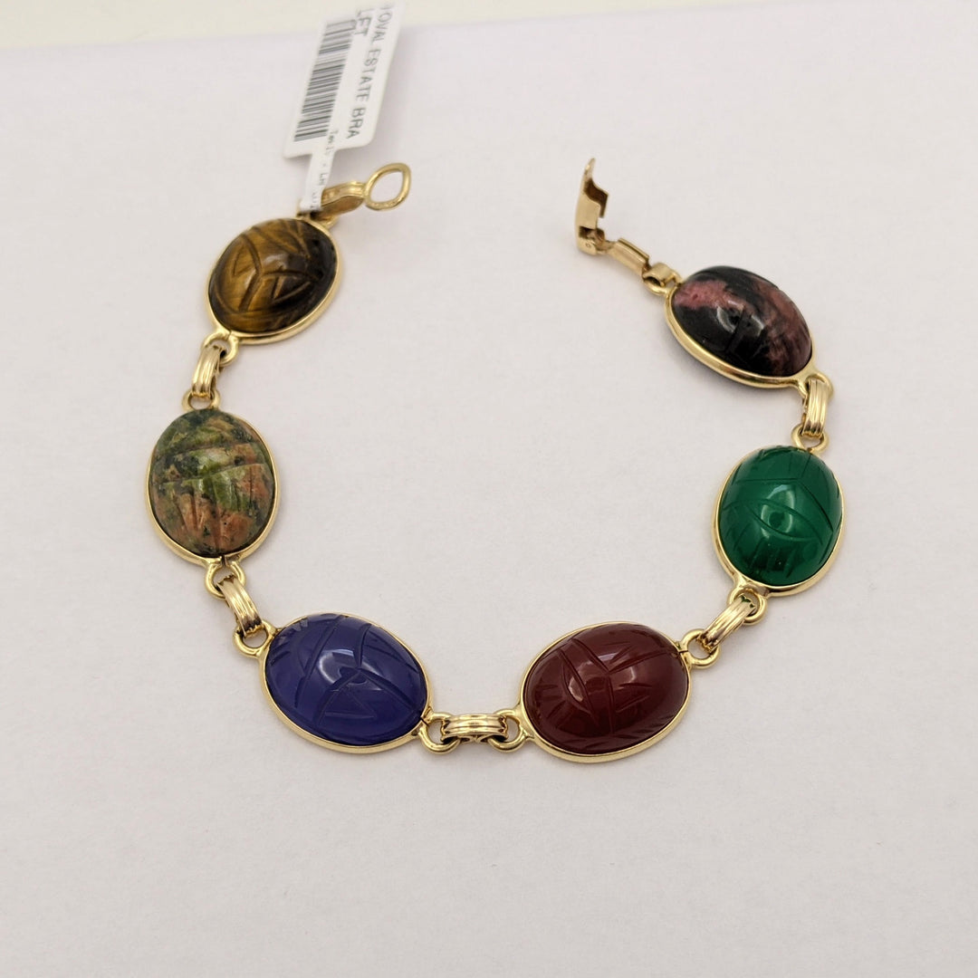 14K SCARAB OVAL (6) OVAL ESTATE BRACELET 15.6 GRAMS