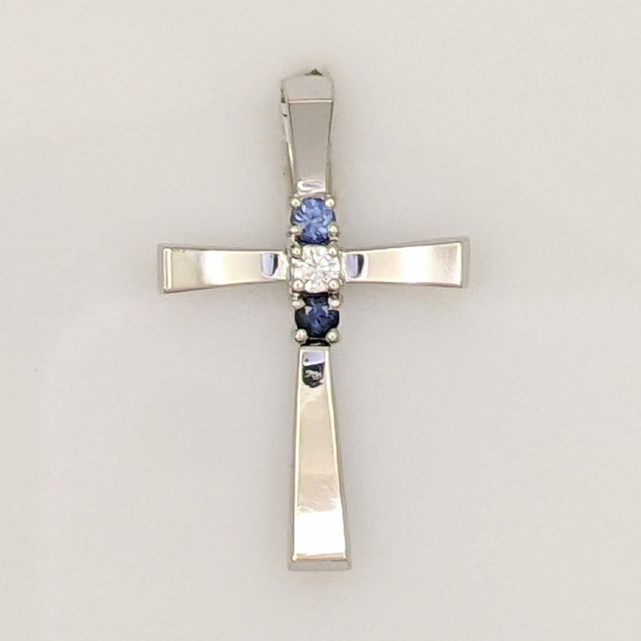 14K WHITE SAPPHIRE ROUND (2) 2.5MM WITH MELEE ESTATE CROSS PENDANT 1.8 GRAMS