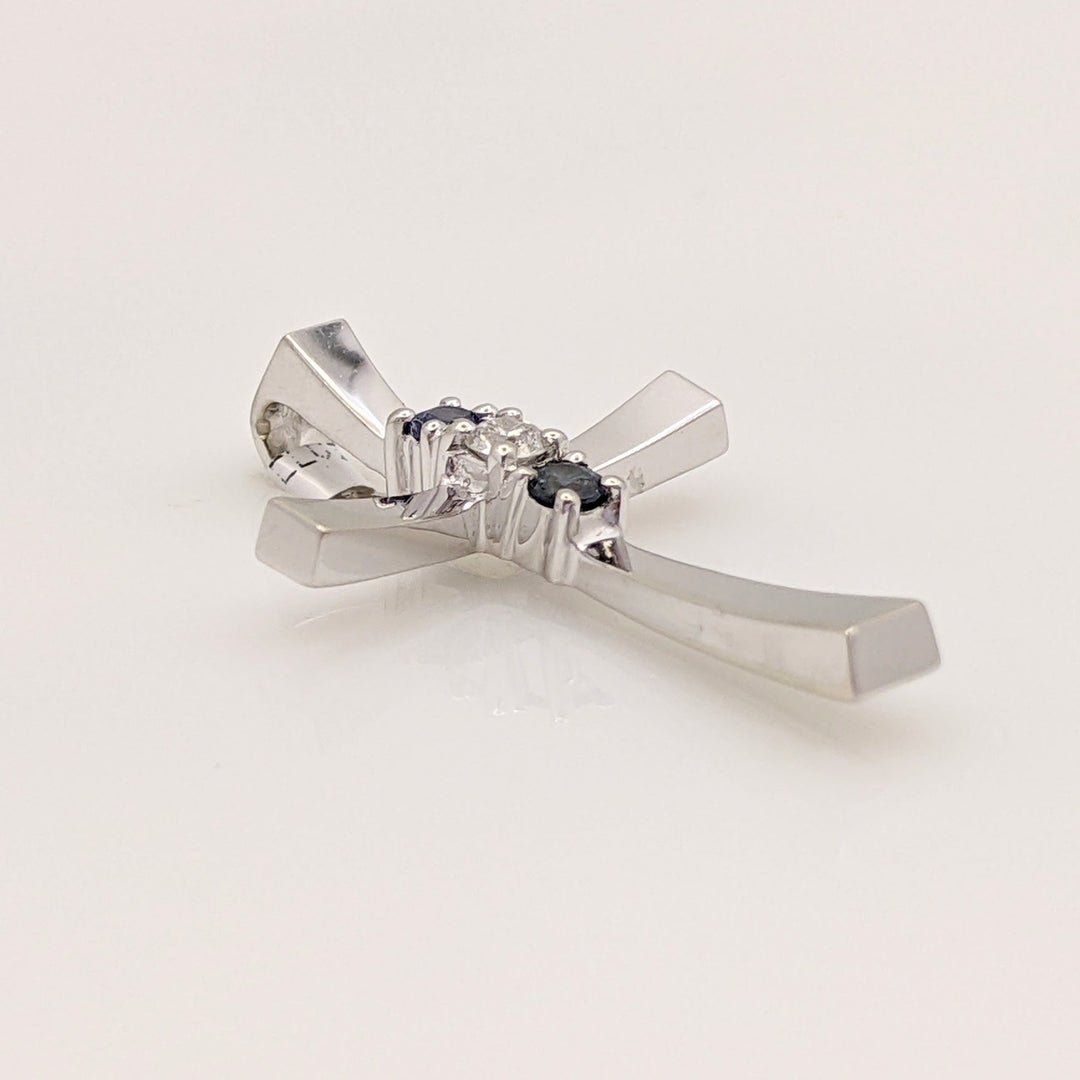 14K WHITE SAPPHIRE ROUND (2) 2.5MM WITH MELEE ESTATE CROSS PENDANT 1.8 GRAMS