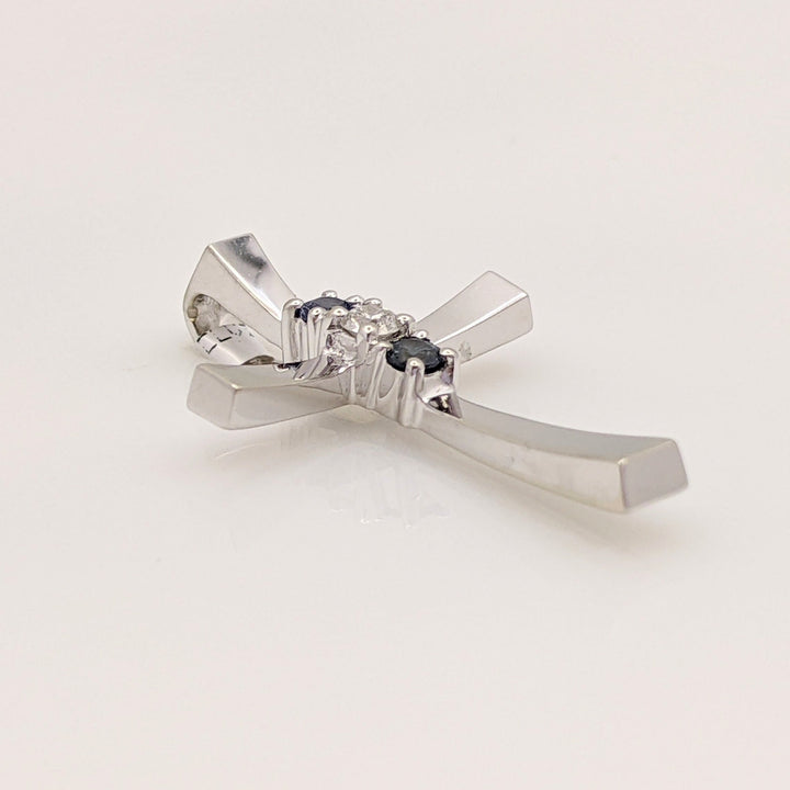 14K WHITE SAPPHIRE ROUND (2) 2.5MM WITH MELEE ESTATE CROSS PENDANT 1.8 GRAMS