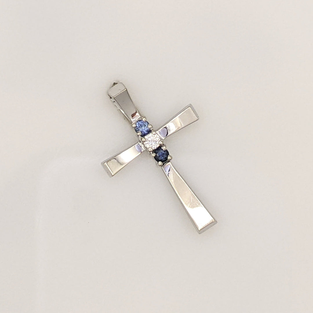 14K WHITE SAPPHIRE ROUND (2) 2.5MM WITH MELEE ESTATE CROSS PENDANT 1.8 GRAMS