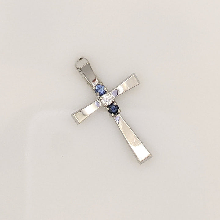 14K WHITE SAPPHIRE ROUND (2) 2.5MM WITH MELEE ESTATE CROSS PENDANT 1.8 GRAMS