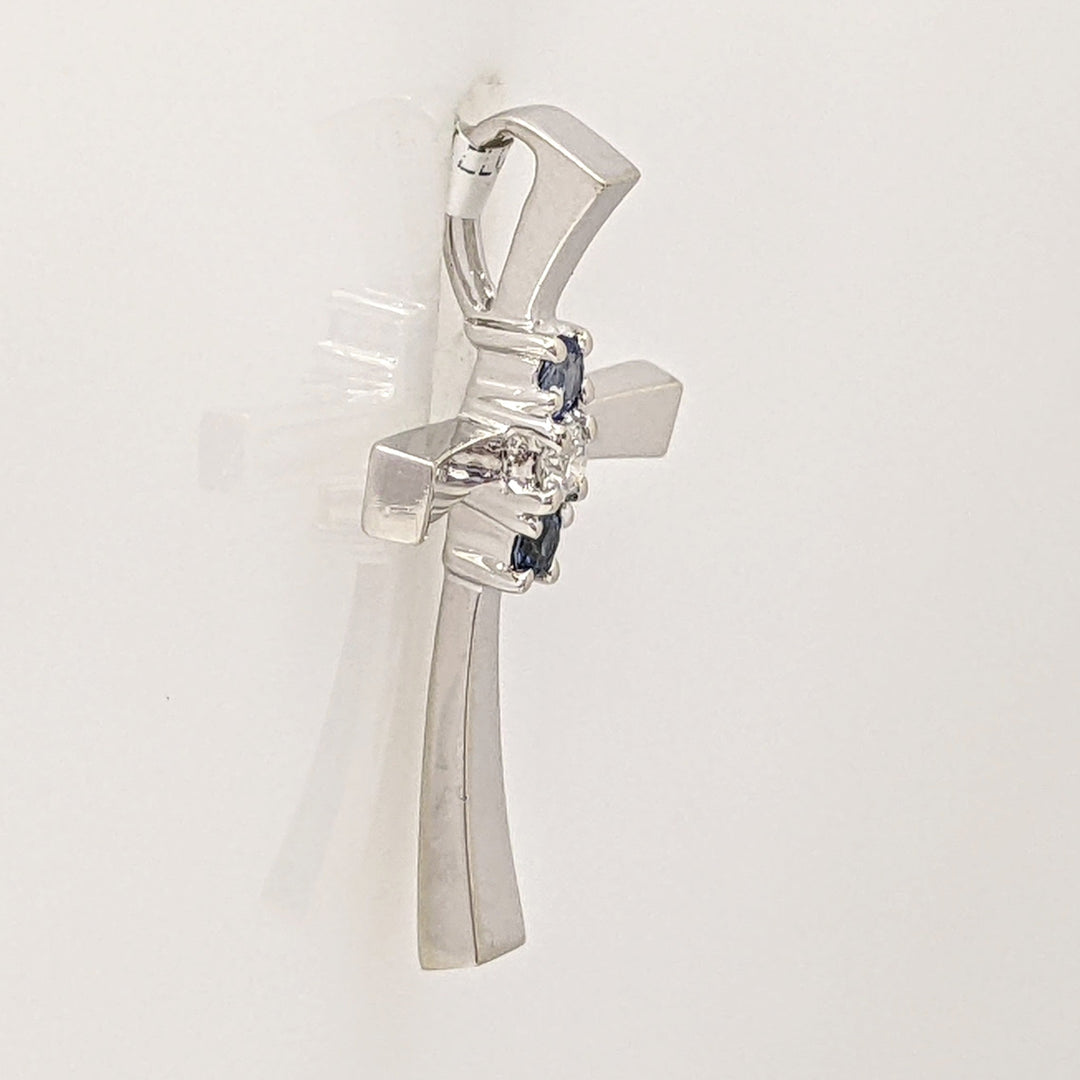 14K WHITE SAPPHIRE ROUND (2) 2.5MM WITH MELEE ESTATE CROSS PENDANT 1.8 GRAMS