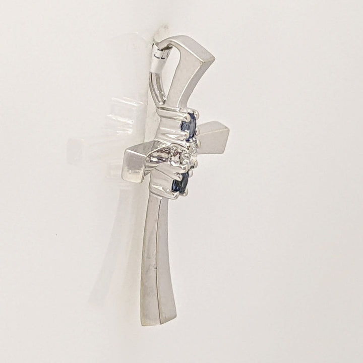 14K WHITE SAPPHIRE ROUND (2) 2.5MM WITH MELEE ESTATE CROSS PENDANT 1.8 GRAMS