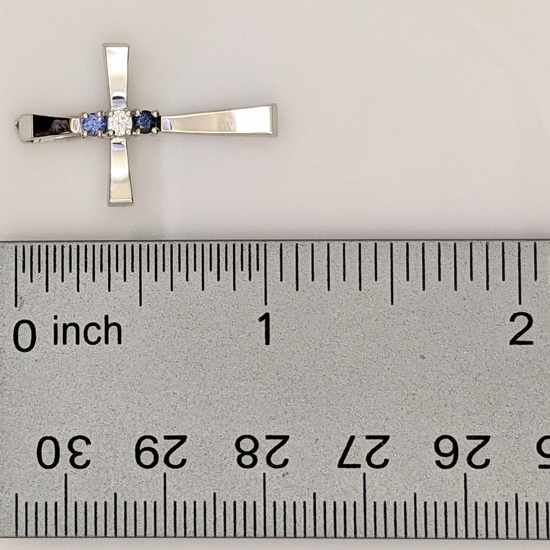 14K WHITE SAPPHIRE ROUND (2) 2.5MM WITH MELEE ESTATE CROSS PENDANT 1.8 GRAMS