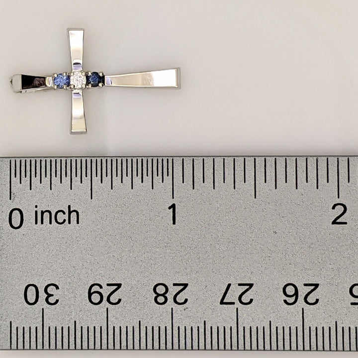 14K WHITE SAPPHIRE ROUND (2) 2.5MM WITH MELEE ESTATE CROSS PENDANT 1.8 GRAMS