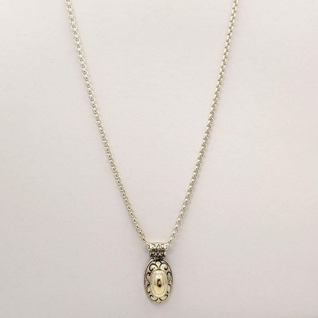 STERLING SILVER/ 14K OVAL VINTAGE ESTATE PENDANT & CHAIN 17.5 GRAMS