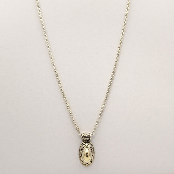 STERLING SILVER/ 14K OVAL VINTAGE ESTATE PENDANT & CHAIN 17.5 GRAMS