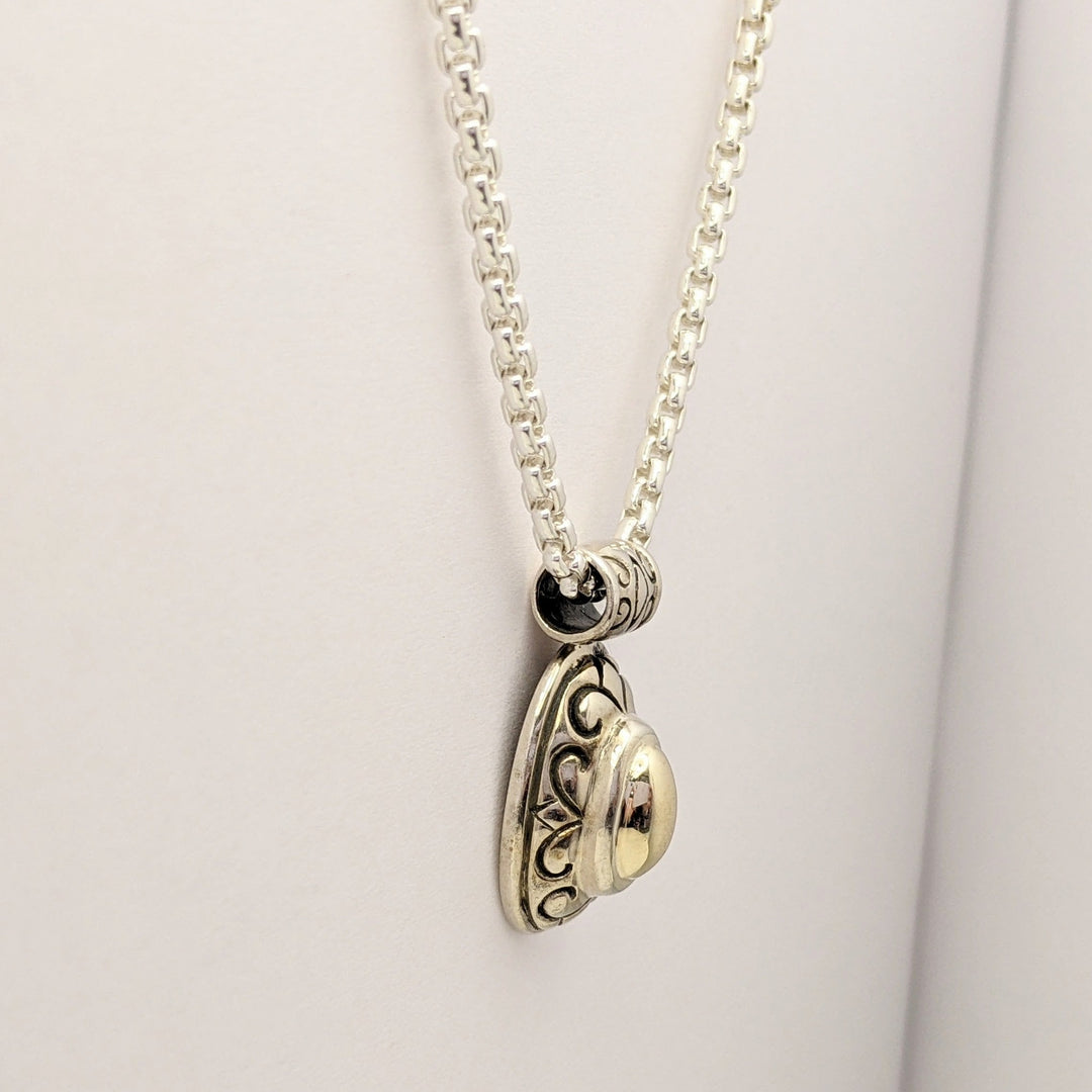 STERLING SILVER/ 14K OVAL VINTAGE ESTATE PENDANT & CHAIN 17.5 GRAMS