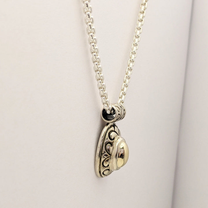 STERLING SILVER/ 14K OVAL VINTAGE ESTATE PENDANT & CHAIN 17.5 GRAMS