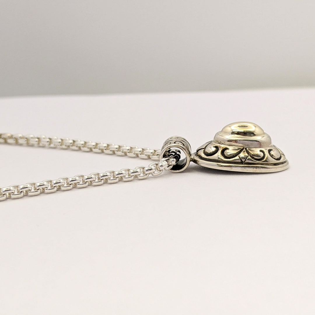 STERLING SILVER/ 14K OVAL VINTAGE ESTATE PENDANT & CHAIN 17.5 GRAMS