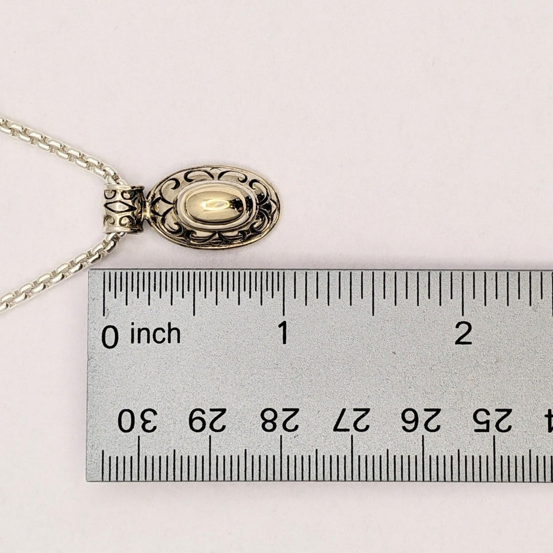 STERLING SILVER/ 14K OVAL VINTAGE ESTATE PENDANT & CHAIN 17.5 GRAMS