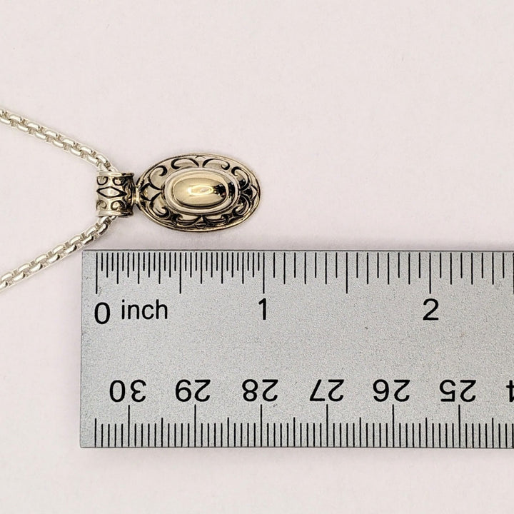 STERLING SILVER/ 14K OVAL VINTAGE ESTATE PENDANT & CHAIN 17.5 GRAMS