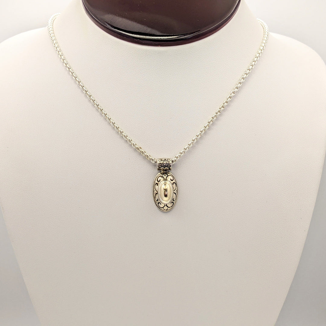 STERLING SILVER/ 14K OVAL VINTAGE ESTATE PENDANT & CHAIN 17.5 GRAMS