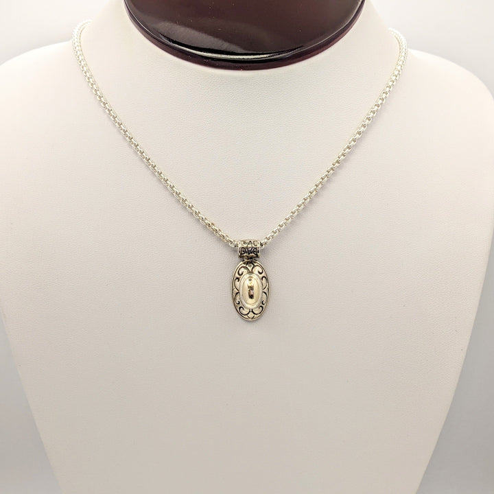 STERLING SILVER/ 14K OVAL VINTAGE ESTATE PENDANT & CHAIN 17.5 GRAMS