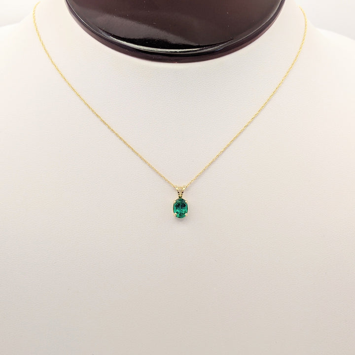 14K LAB-CREATED EMERALD OVAL 5X7 ESTATE PENDANT & CHAIN 1.0 GRAMS