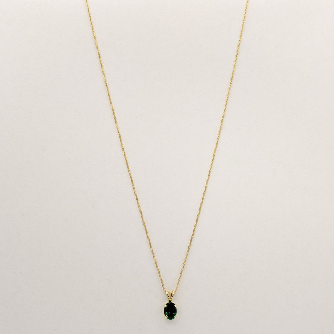 14K LAB-CREATED EMERALD OVAL 5X7 ESTATE PENDANT & CHAIN 1.0 GRAMS