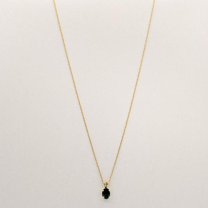 14K LAB-CREATED EMERALD OVAL 5X7 ESTATE PENDANT & CHAIN 1.0 GRAMS