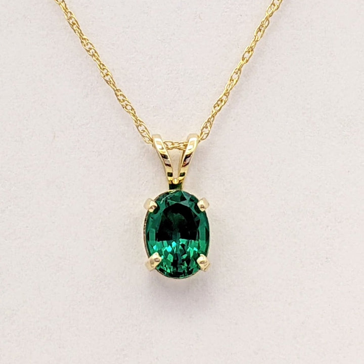 14K LAB-CREATED EMERALD OVAL 5X7 ESTATE PENDANT & CHAIN 1.0 GRAMS