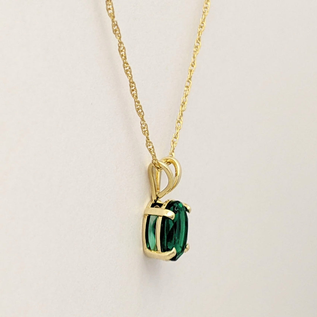 14K LAB-CREATED EMERALD OVAL 5X7 ESTATE PENDANT & CHAIN 1.0 GRAMS