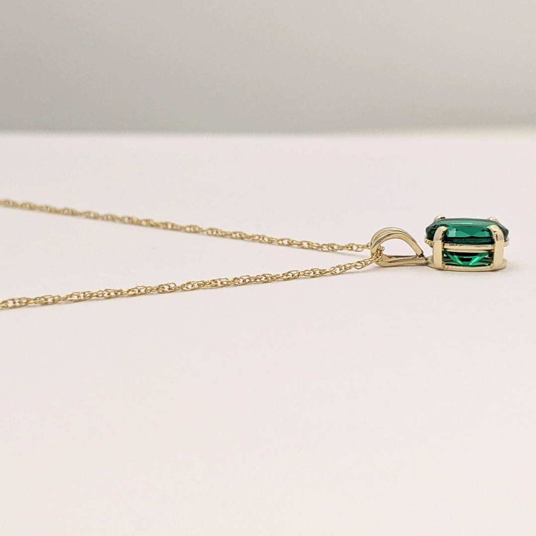 14K LAB-CREATED EMERALD OVAL 5X7 ESTATE PENDANT & CHAIN 1.0 GRAMS