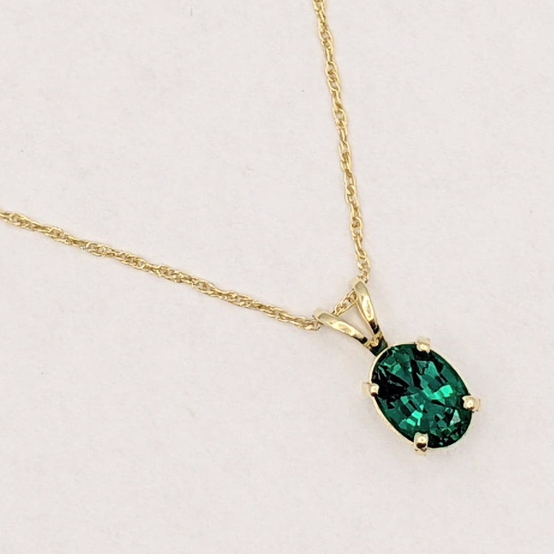 14K LAB-CREATED EMERALD OVAL 5X7 ESTATE PENDANT & CHAIN 1.0 GRAMS