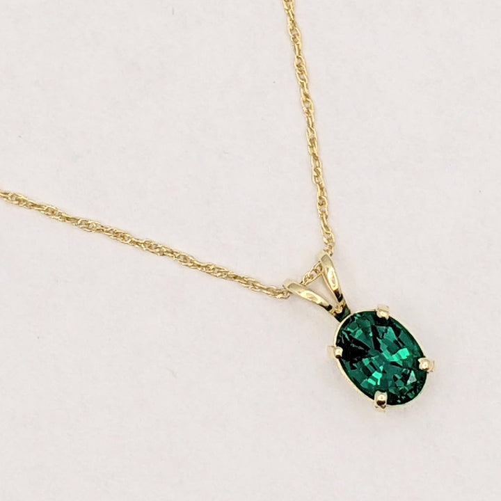14K LAB-CREATED EMERALD OVAL 5X7 ESTATE PENDANT & CHAIN 1.0 GRAMS