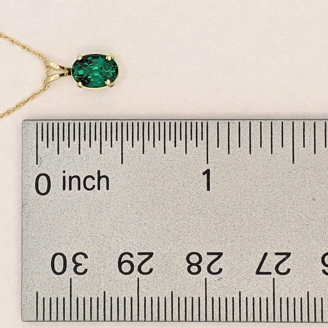 14K LAB-CREATED EMERALD OVAL 5X7 ESTATE PENDANT & CHAIN 1.0 GRAMS