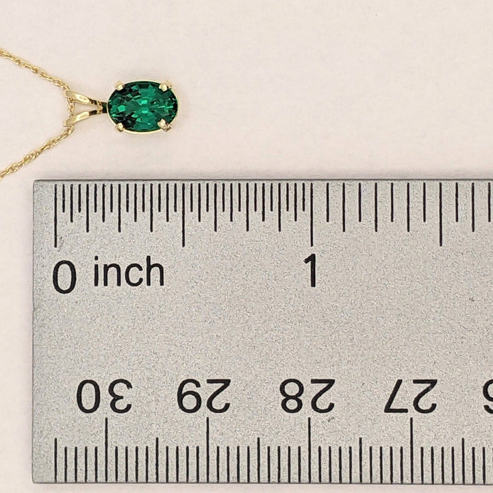 14K LAB-CREATED EMERALD OVAL 5X7 ESTATE PENDANT & CHAIN 1.0 GRAMS