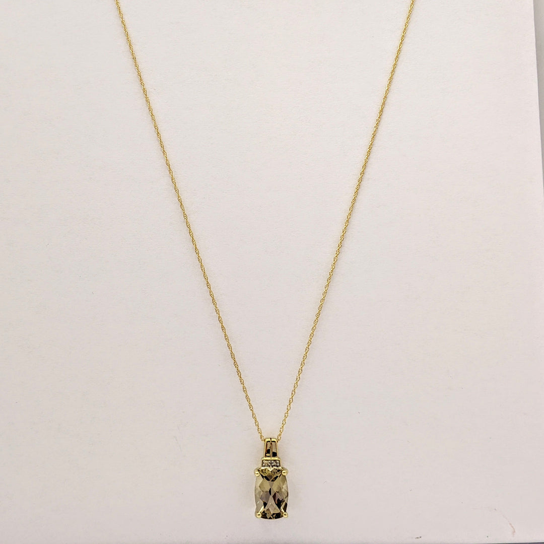 14K SMOKEY QUARTZ CUSHION CUT 8X12 WITH (2) MELEE ESTATE PENDANT & CHAIN 2.1 GRAMS