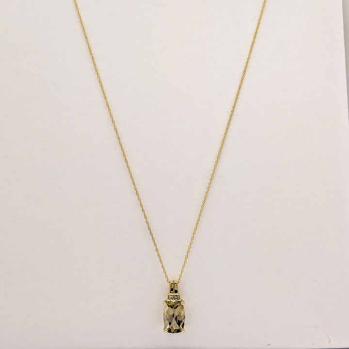 14K SMOKEY QUARTZ CUSHION CUT 8X12 WITH (2) MELEE ESTATE PENDANT & CHAIN 2.1 GRAMS