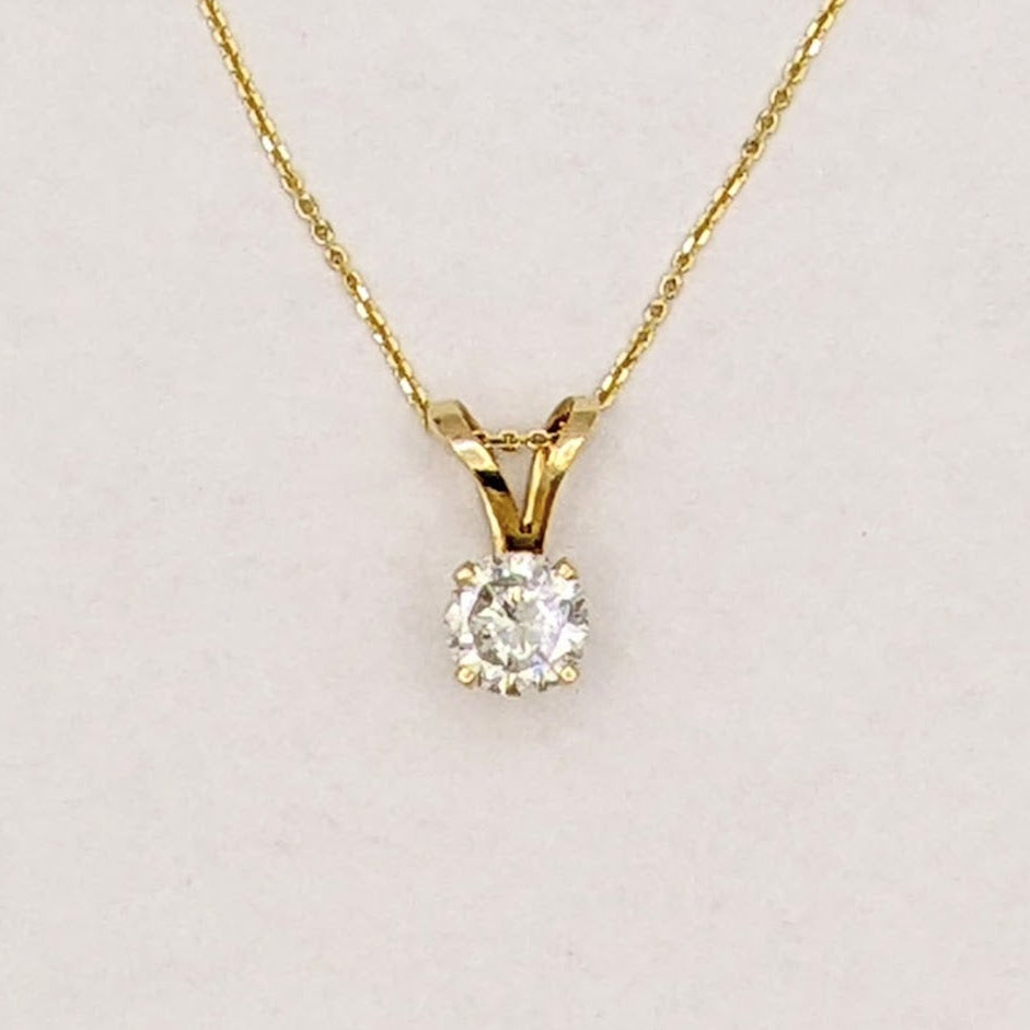 14K .38 CARAT TOTAL SI2 H DIAMOND ROUND ESTATE PENDANT & CHAIN 1.5 GRAMS