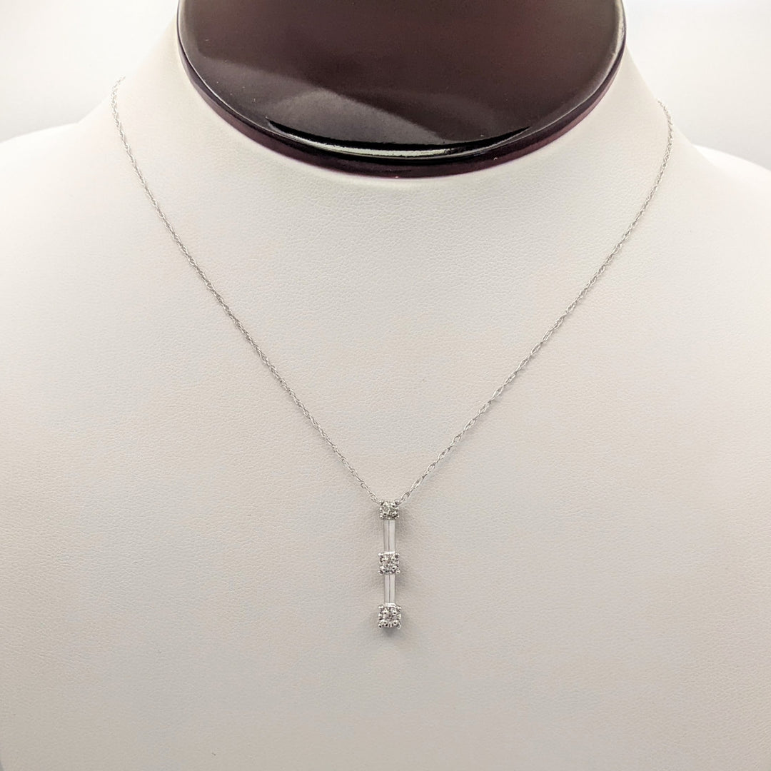 10K WHITE .11 CARAT TOTAL WEIGHT I2 G DIAMOND ROUND (3) BAR DROP ESTATE PENDANT & CHAIN 1.5 GRAMS