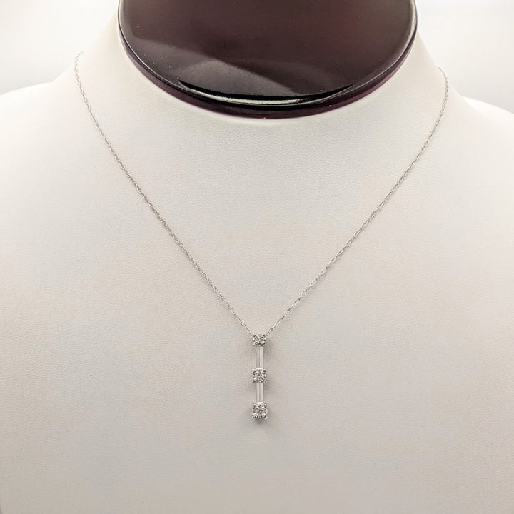 10K WHITE .11 CARAT TOTAL WEIGHT I2 G DIAMOND ROUND (3) BAR DROP ESTATE PENDANT & CHAIN 1.5 GRAMS