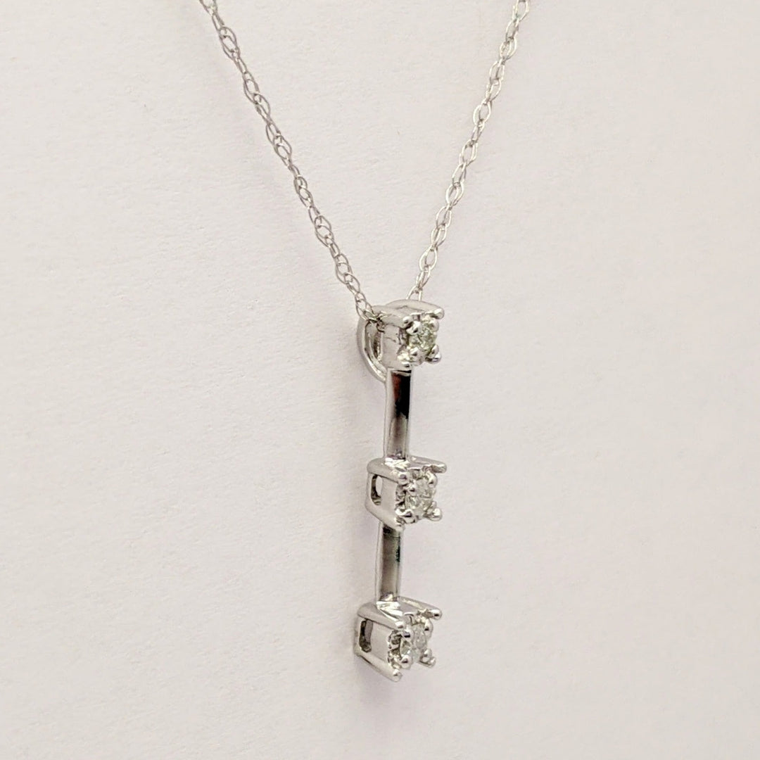 10K WHITE .11 CARAT TOTAL WEIGHT I2 G DIAMOND ROUND (3) BAR DROP ESTATE PENDANT & CHAIN 1.5 GRAMS